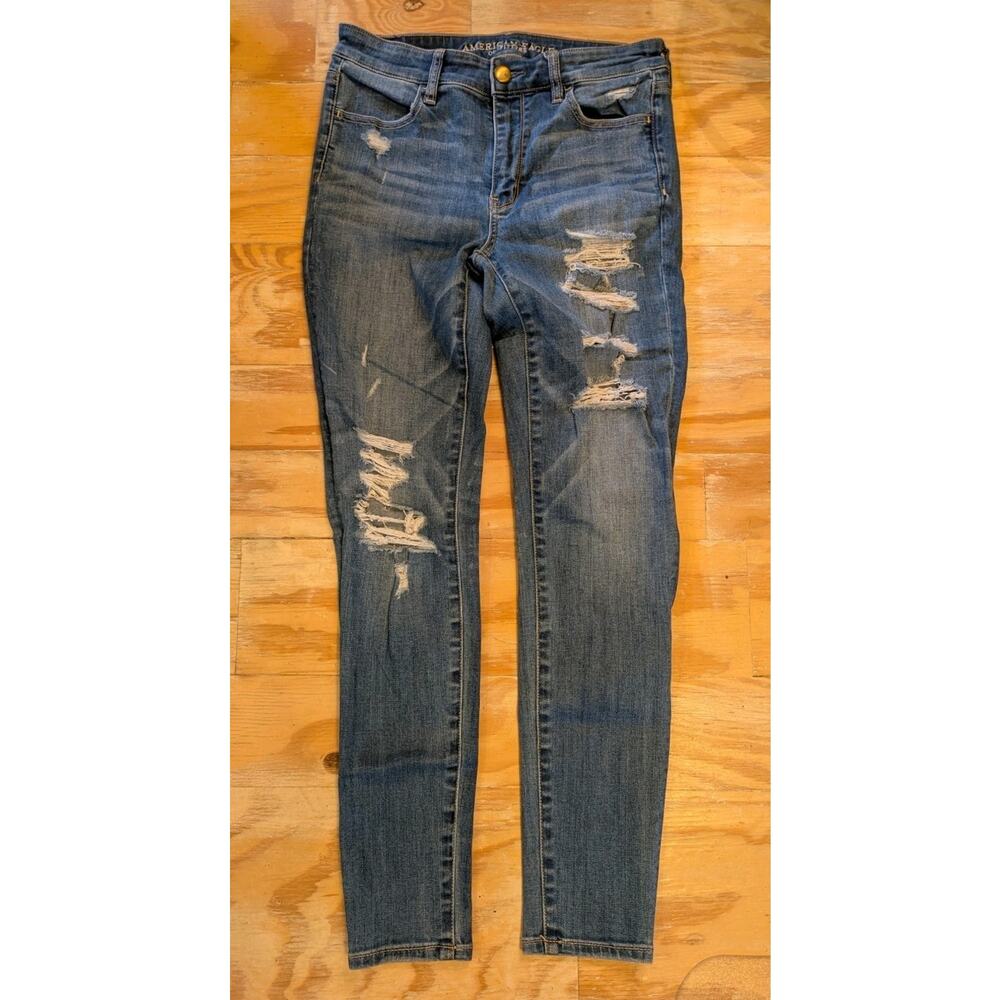 American Eagle Outfitters Super Stretch X Hi Rise Jeggings Wm 8 Distressed